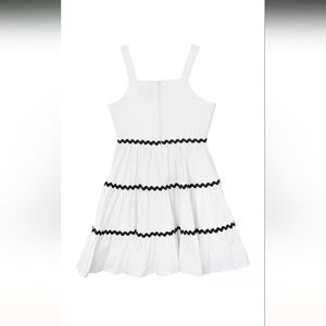 Girls' White Tiered Summer Dress with Black Ric-Rac Detail